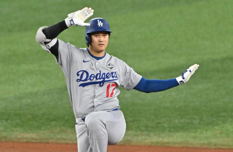 大谷翔平的膝傷成道奇尋求三連霸的隱憂。法新社