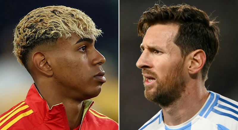梅西（Lionel Messi，右）、亞馬爾（Lamine Yamal，左）之間有特殊的緣分。法新社