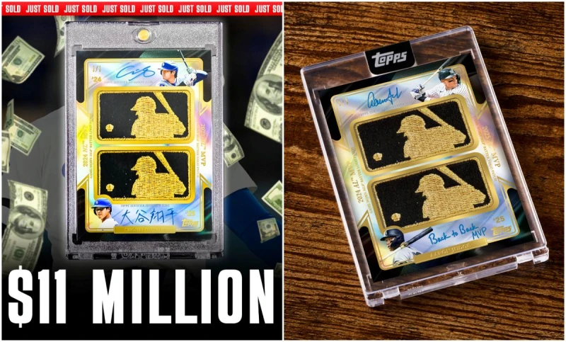 2026 Topps Chrome Baseball系列卡包的大谷翔平雙簽神卡(左)和紐約洋基賈吉(Aaron Judge)卡都被拿走了。合成照片