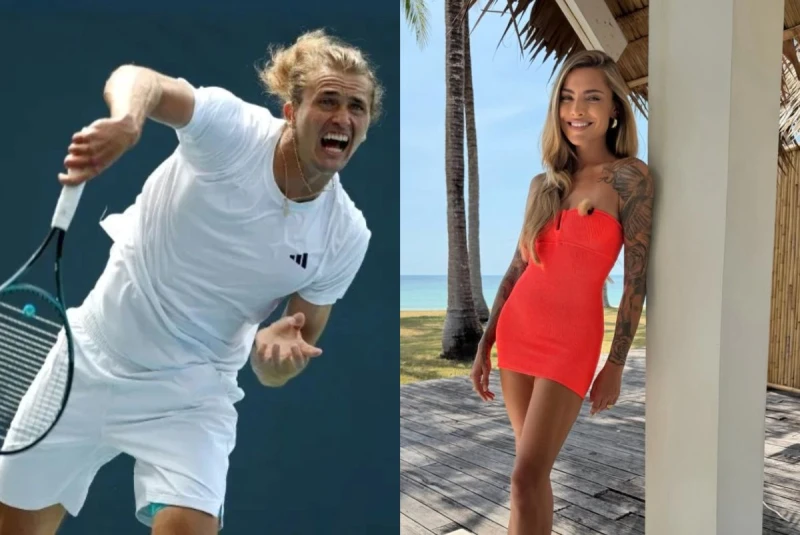 季維瑞夫(Alexander Zverev,左)女友友托瑪拉(Sophia Thomalla)性感搶鏡。合成照片