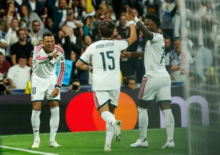 姆巴佩（Kylian Mbappe）.為皇馬進第三球。法新社